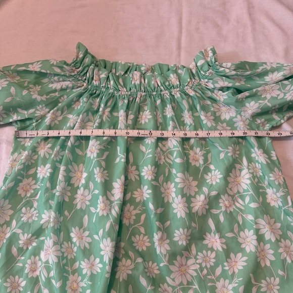 NEW Mable Medium Green Floral Off Shoulder Midi DRESS Cottage Coquette Feminine - Picture 3 of 7